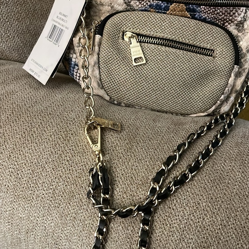 Steve Madden Snake Print Crossbody Bag - Cream, Blue, Tan